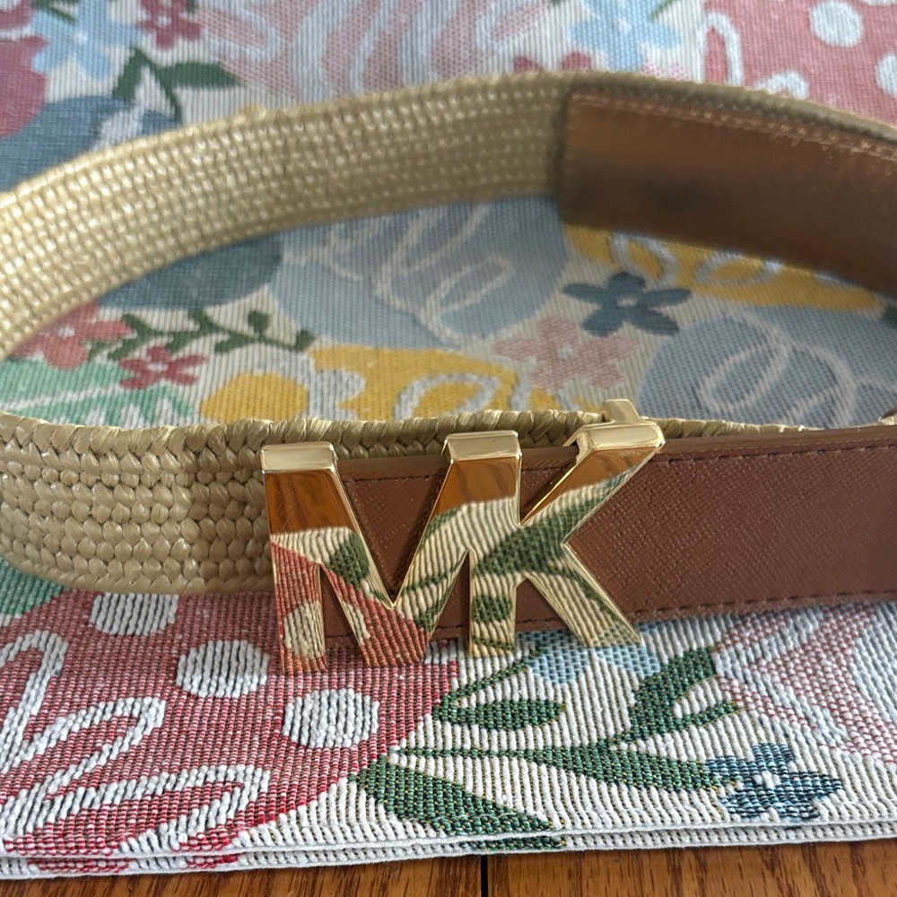 Michael Kors Beige and Brown MK Logo Elastic Belt